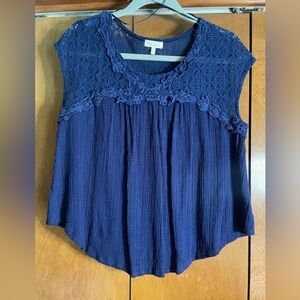 Red Camel Lace-Trimmed Navy Blue Top